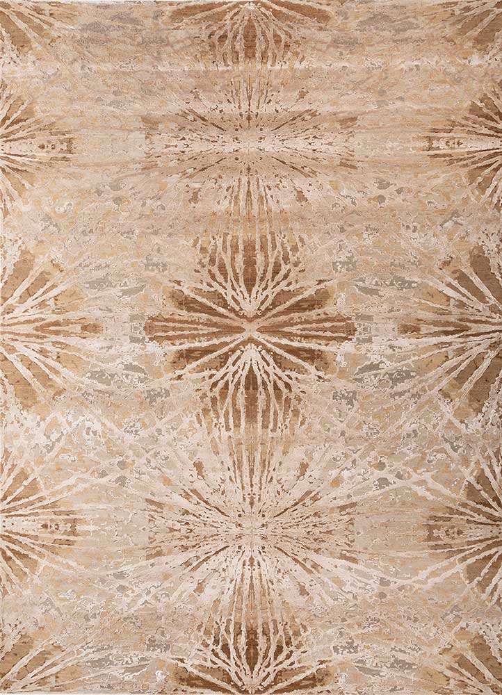  beige and brown wool and bamboo silk Hand Knotted Rug