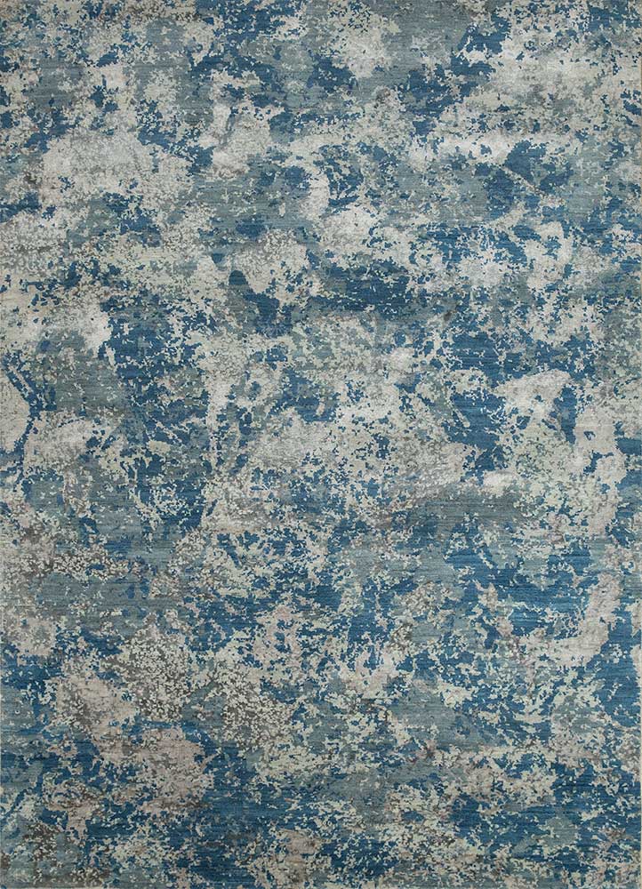 chaos theory by kavi blue wool and bamboo silk Hand Knotted Rug - HeadShot