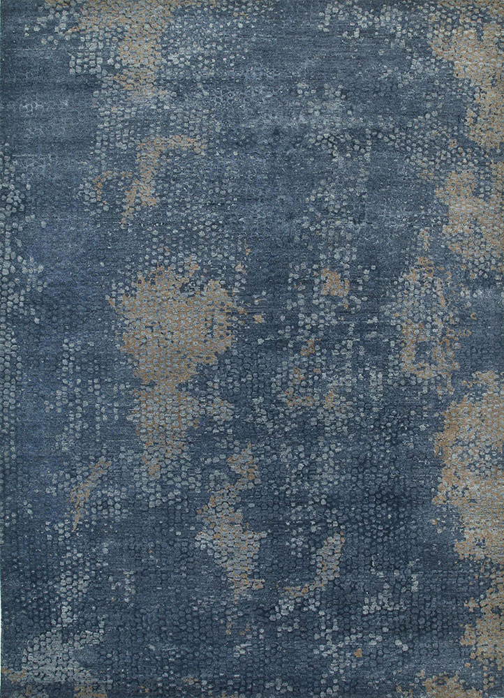 chaos theory by kavi blue wool and bamboo silk Hand Knotted Rug - HeadShot