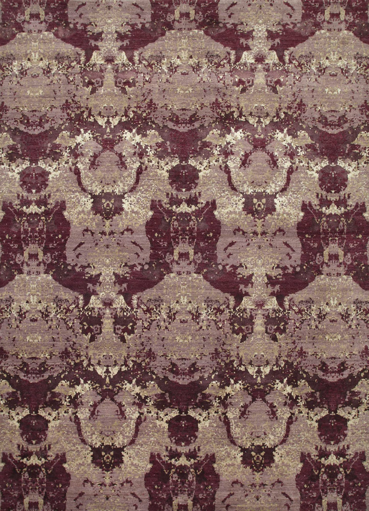 chaos theory by kavi pink and purple wool and bamboo silk Hand Knotted Rug - HeadShot