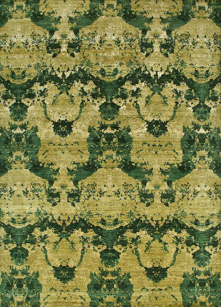  green wool and bamboo silk Hand Knotted Rug