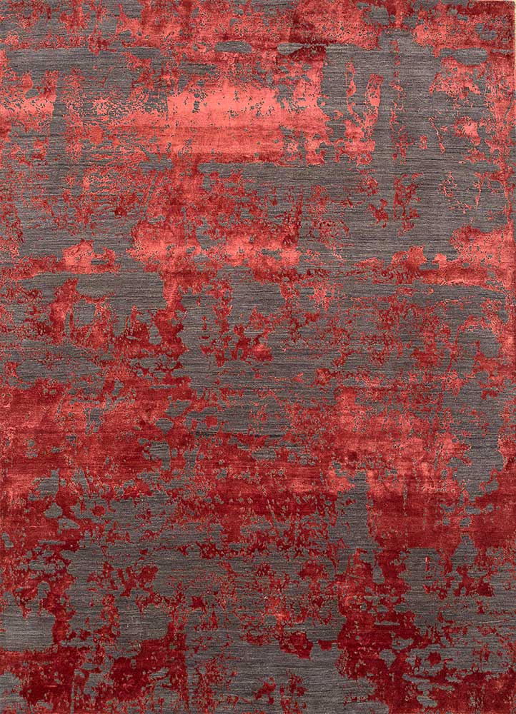  red and orange wool and bamboo silk Hand Knotted Rug