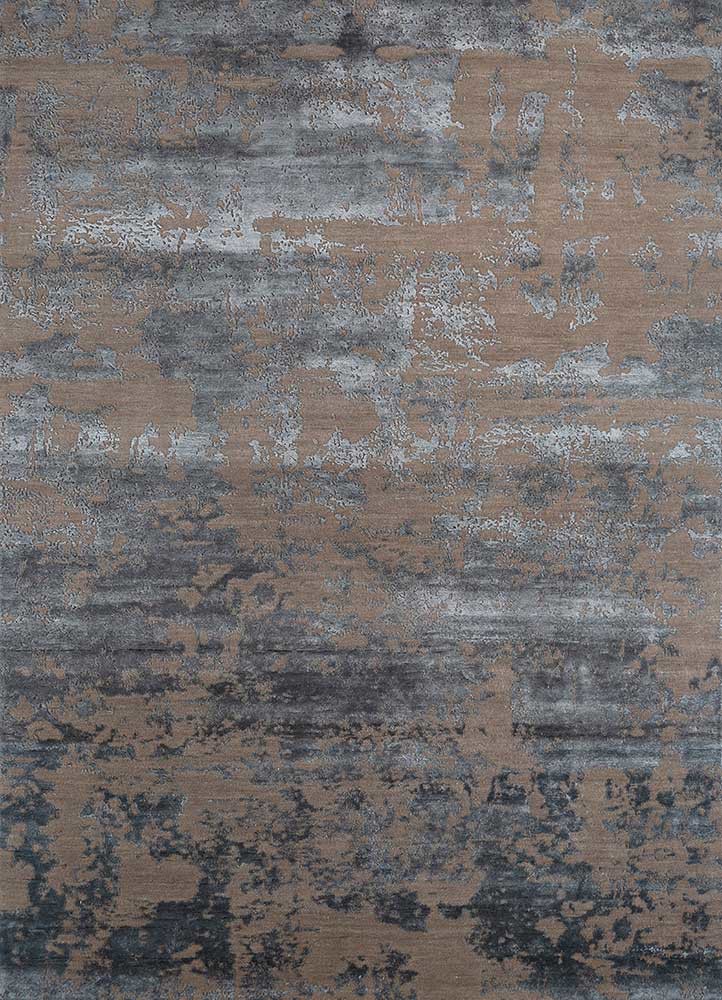  beige and brown wool and bamboo silk Hand Knotted Rug