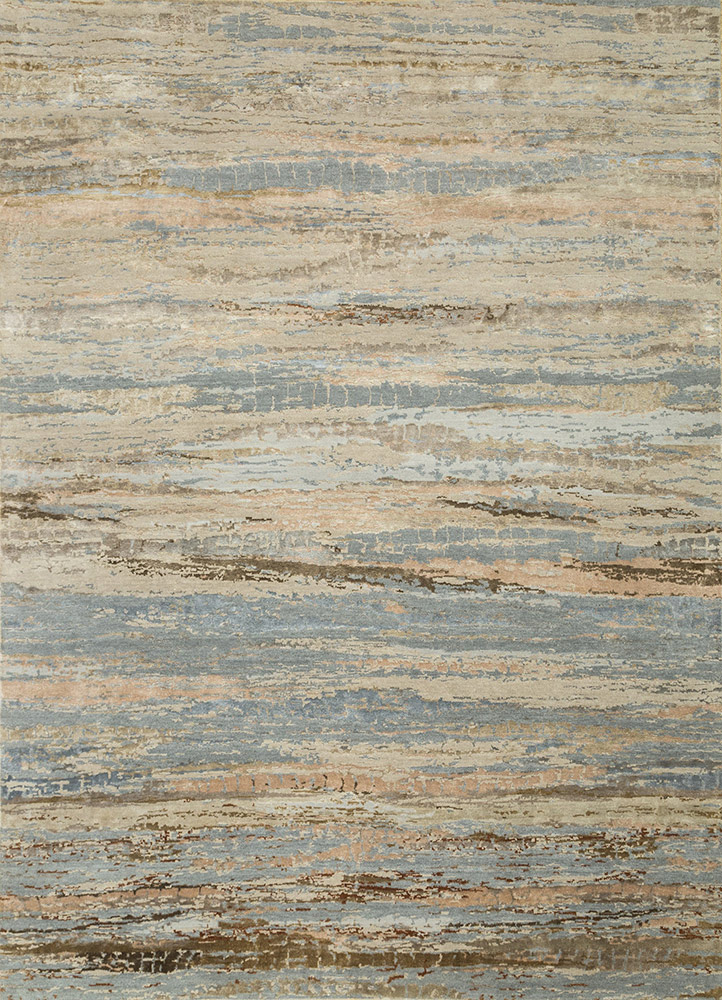 chaos theory by kavi beige and brown wool and bamboo silk Hand Knotted Rug - HeadShot