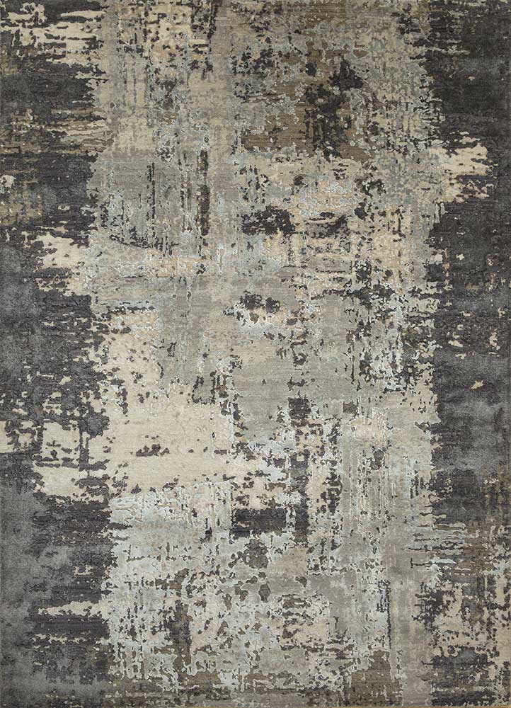 chaos theory by kavi grey and black wool and bamboo silk Hand Knotted Rug - HeadShot