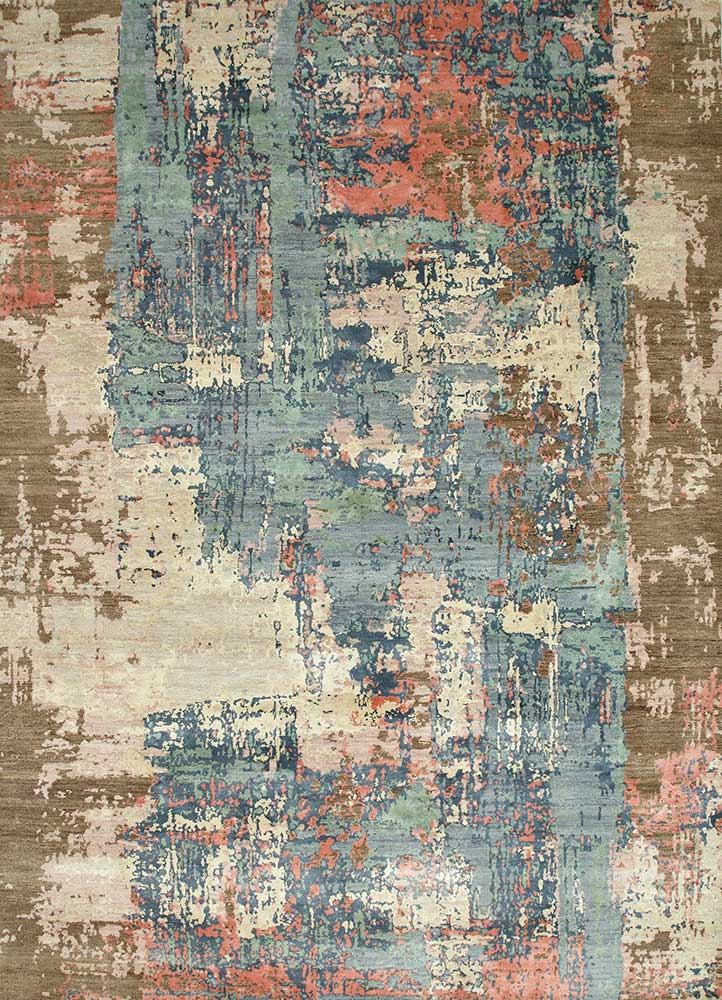 chaos theory by kavi beige and brown wool and bamboo silk Hand Knotted Rug - HeadShot