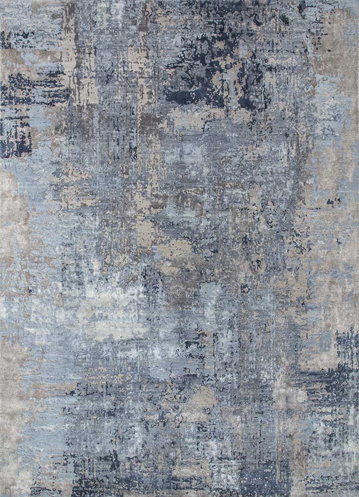  grey and black wool and bamboo silk Hand Knotted Rug