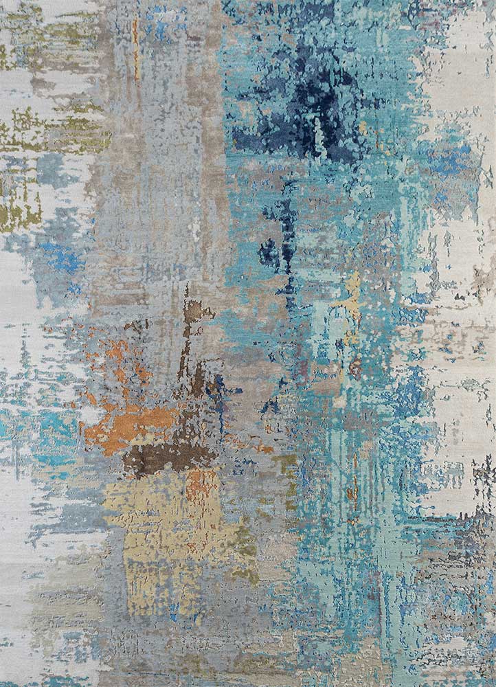 chaos theory by kavi blue wool and bamboo silk Hand Knotted Rug - HeadShot