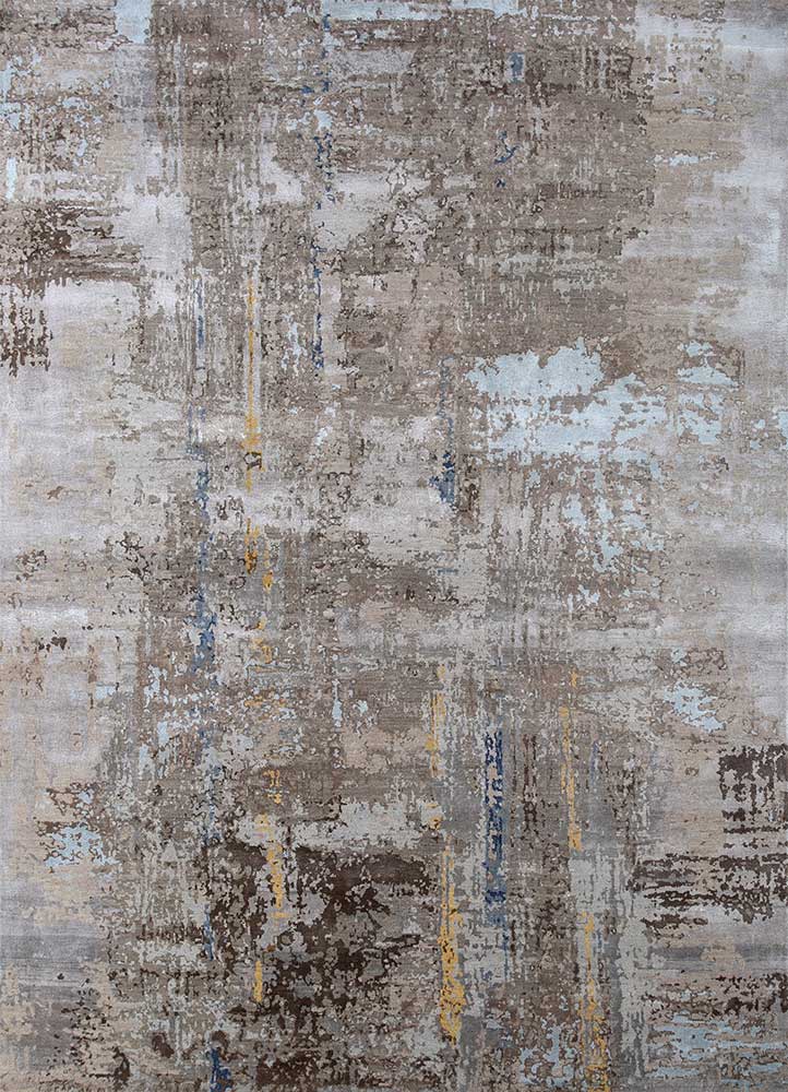 chaos theory by kavi beige and brown wool and bamboo silk Hand Knotted Rug - HeadShot