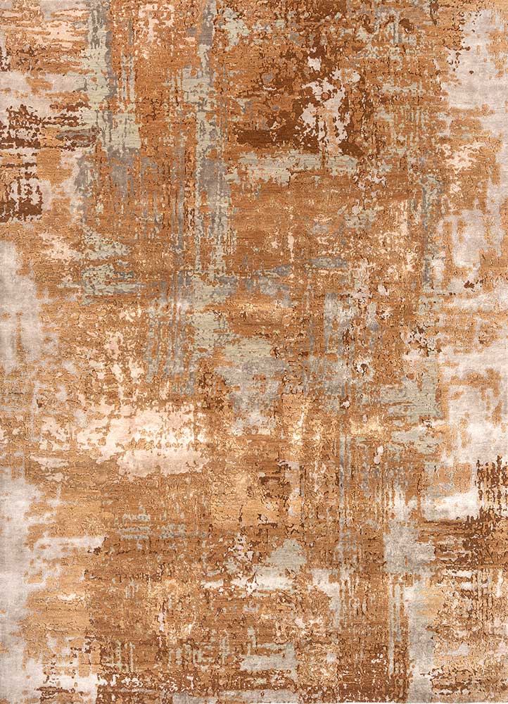 chaos theory by kavi red and orange wool and bamboo silk Hand Knotted Rug - HeadShot