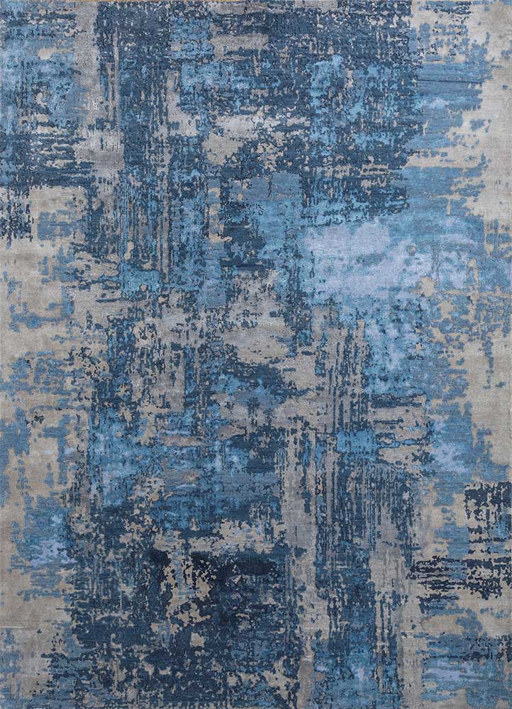  blue wool and bamboo silk Hand Knotted Rug