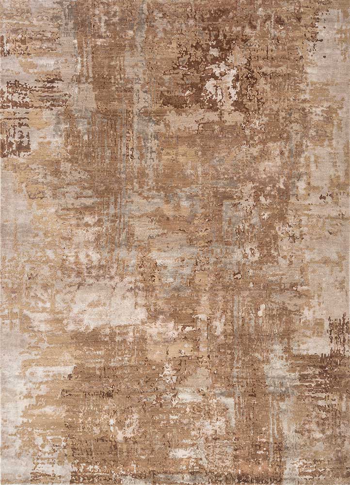  beige and brown wool and bamboo silk Hand Knotted Rug