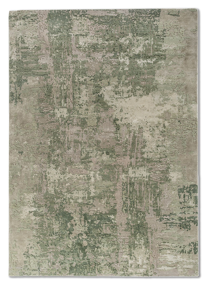  green wool and bamboo silk Hand Knotted Rug