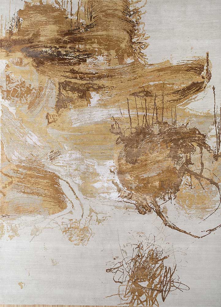  ivory wool and bamboo silk Hand Knotted Rug