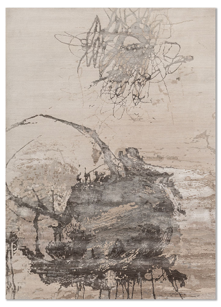  ivory wool and bamboo silk Hand Knotted Rug