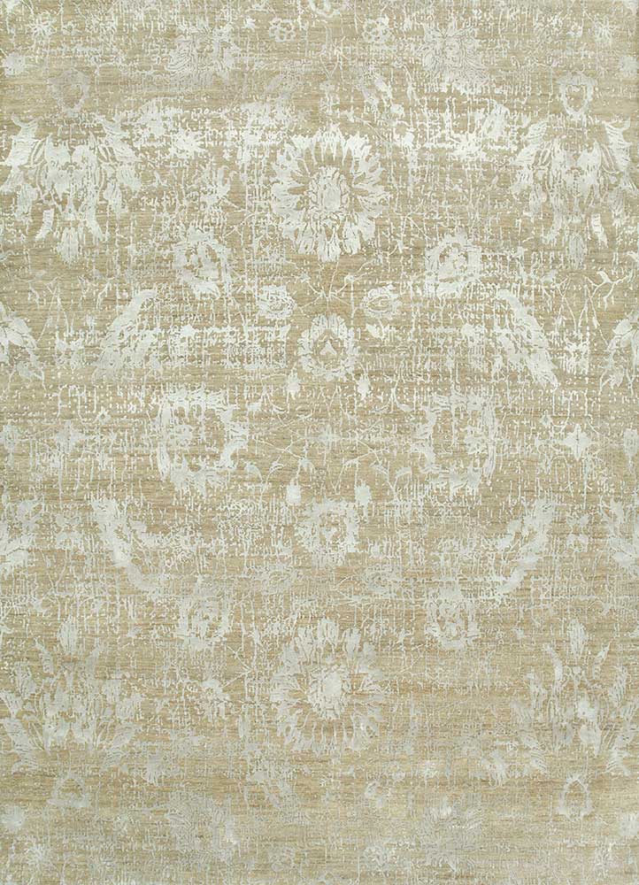 chaos theory by kavi beige and brown wool and bamboo silk Hand Knotted Rug - HeadShot