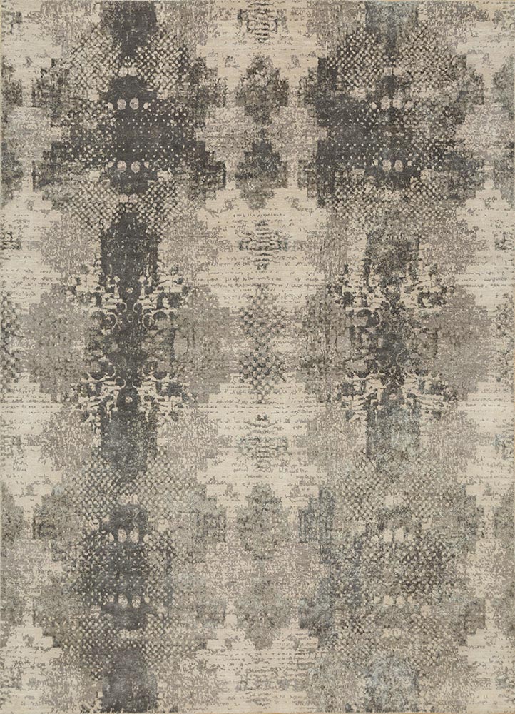 chaos theory by kavi grey and black wool and bamboo silk Hand Knotted Rug - HeadShot