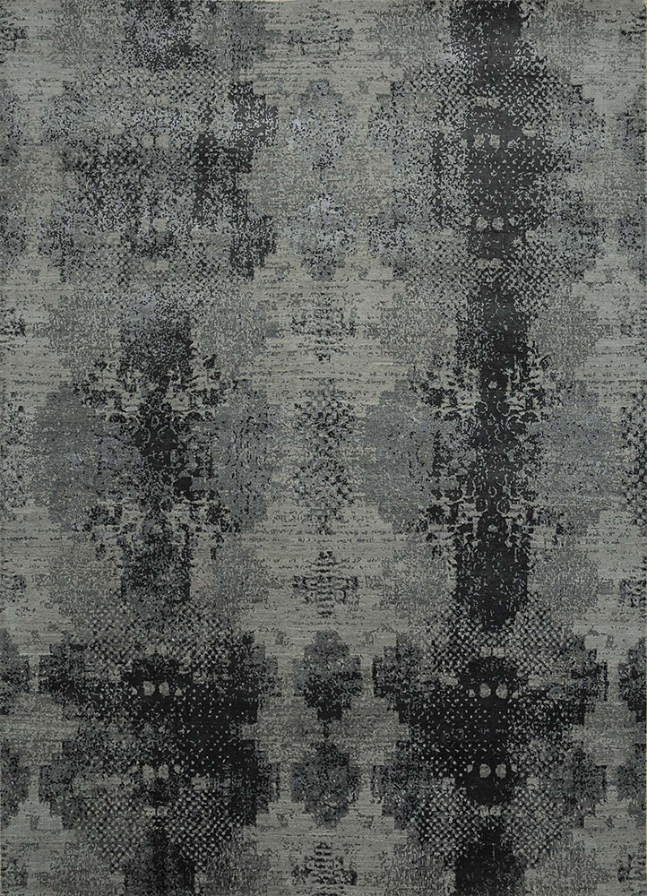  grey and black wool and bamboo silk Hand Knotted Rug