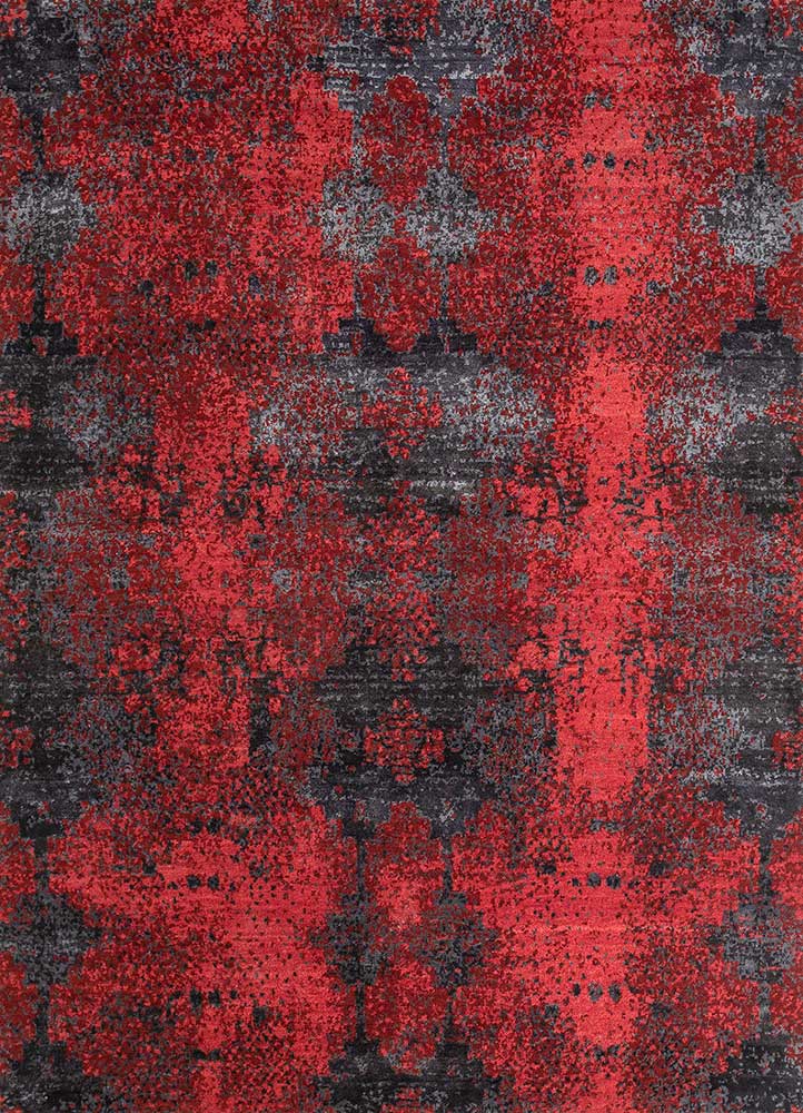  red and orange wool and bamboo silk Hand Knotted Rug