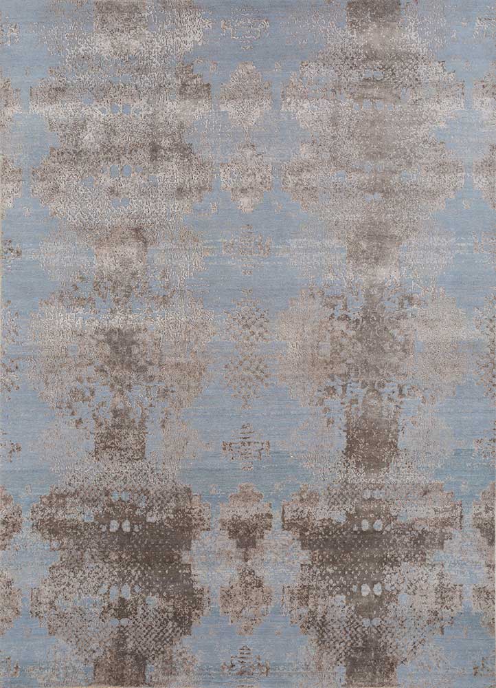  blue wool and bamboo silk Hand Knotted Rug