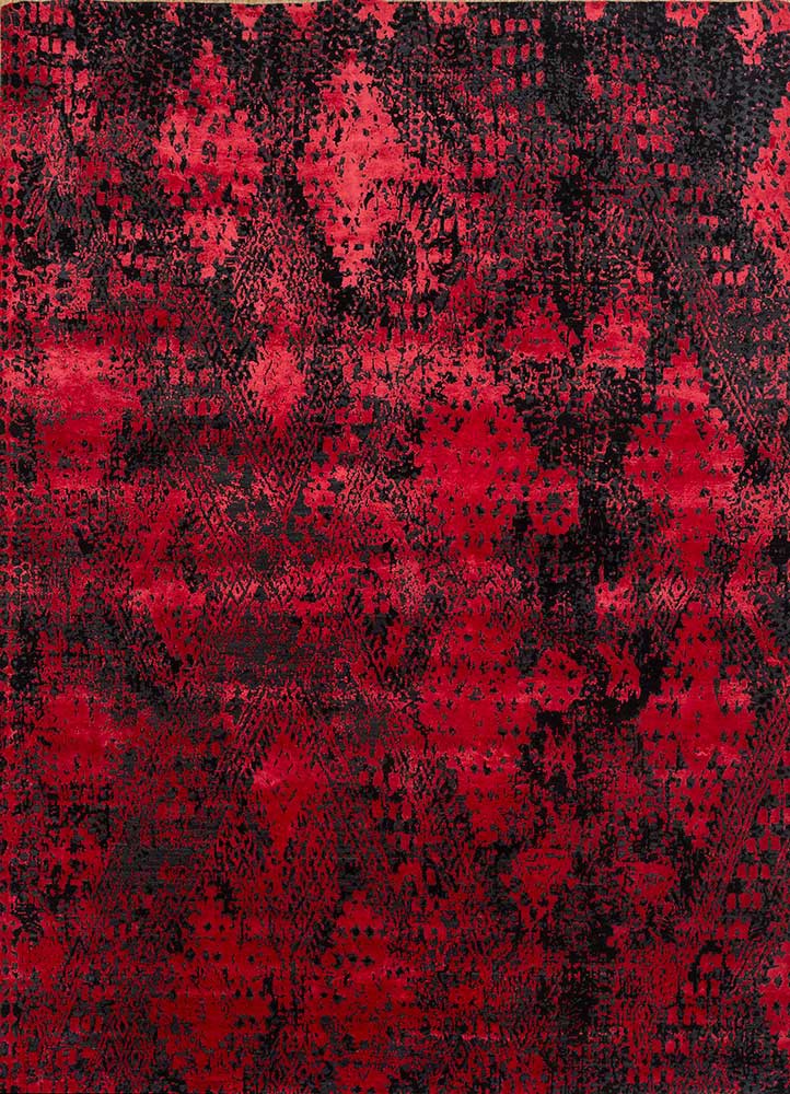  red and orange wool and bamboo silk Hand Knotted Rug