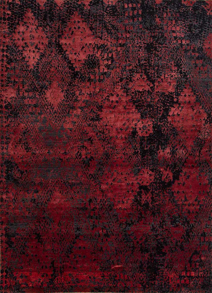  red and orange wool and bamboo silk Hand Knotted Rug