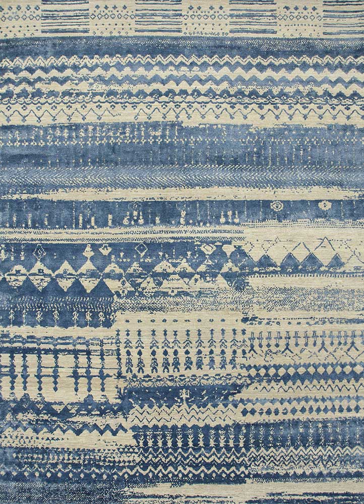  blue wool and bamboo silk Hand Knotted Rug