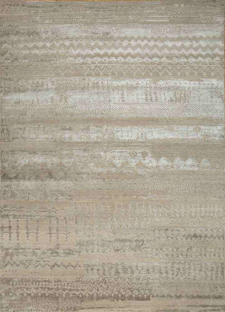  beige and brown wool and bamboo silk Hand Knotted Rug