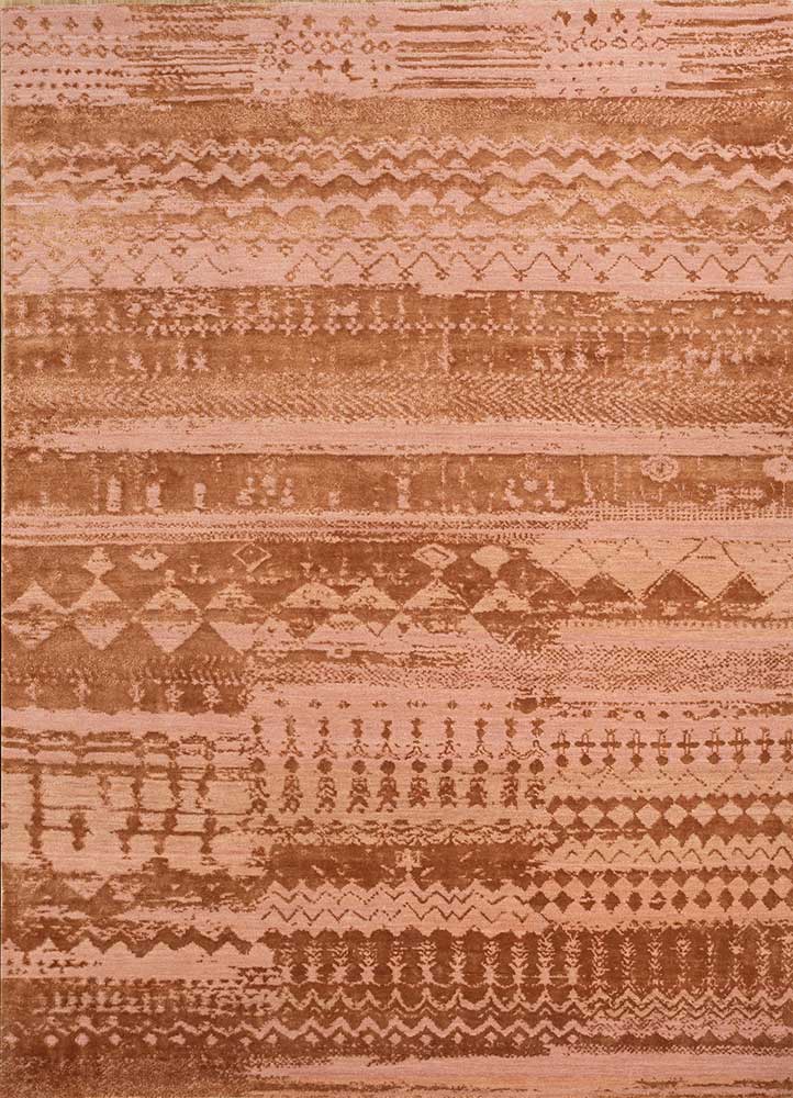  red and orange wool and bamboo silk Hand Knotted Rug