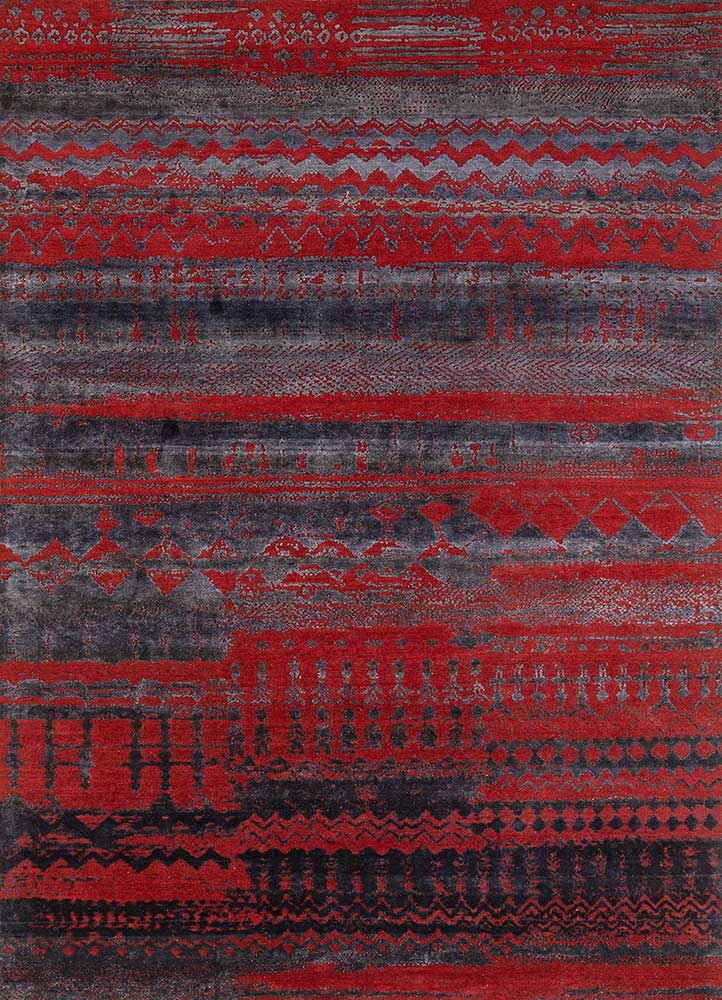  red and orange wool and bamboo silk Hand Knotted Rug