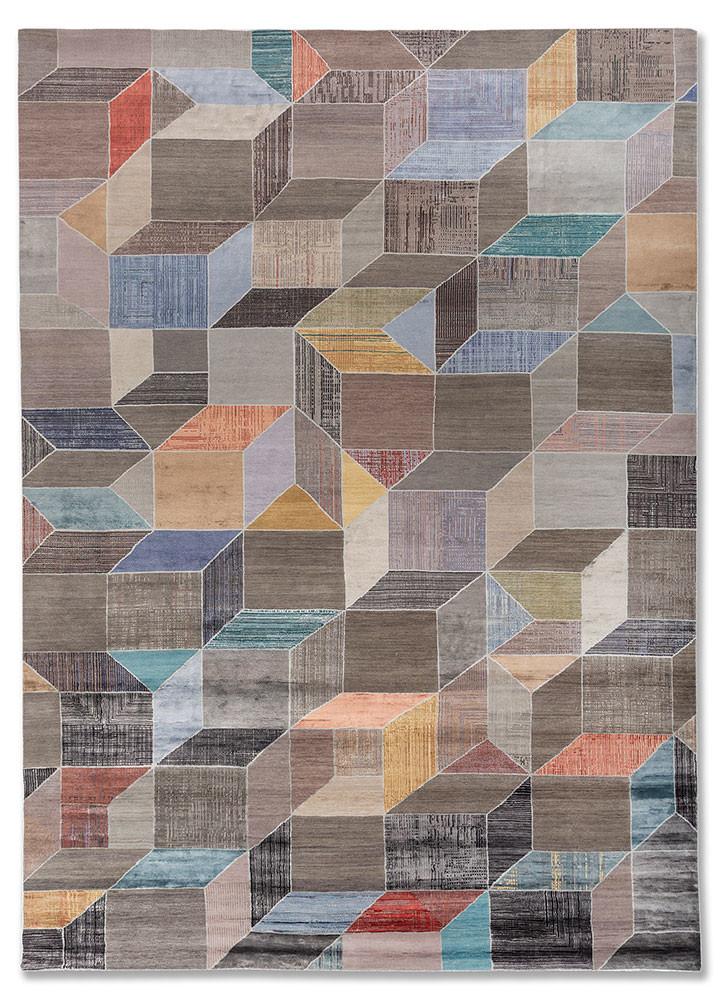  grey and black wool and bamboo silk Hand Knotted Rug