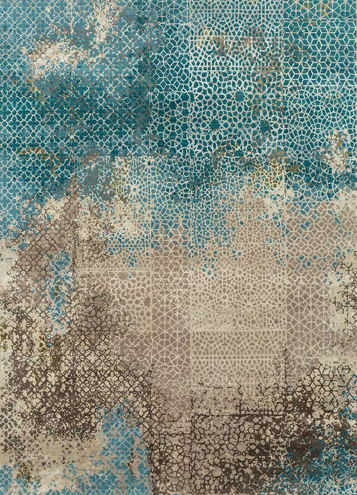 chaos theory by kavi blue wool and bamboo silk Hand Knotted Rug - HeadShot