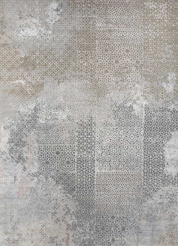 chaos theory by kavi beige and brown wool and bamboo silk Hand Knotted Rug - HeadShot