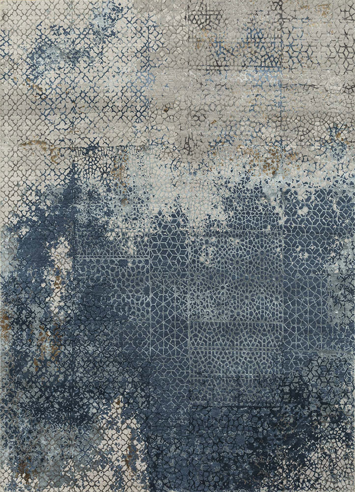  blue wool and bamboo silk Hand Knotted Rug