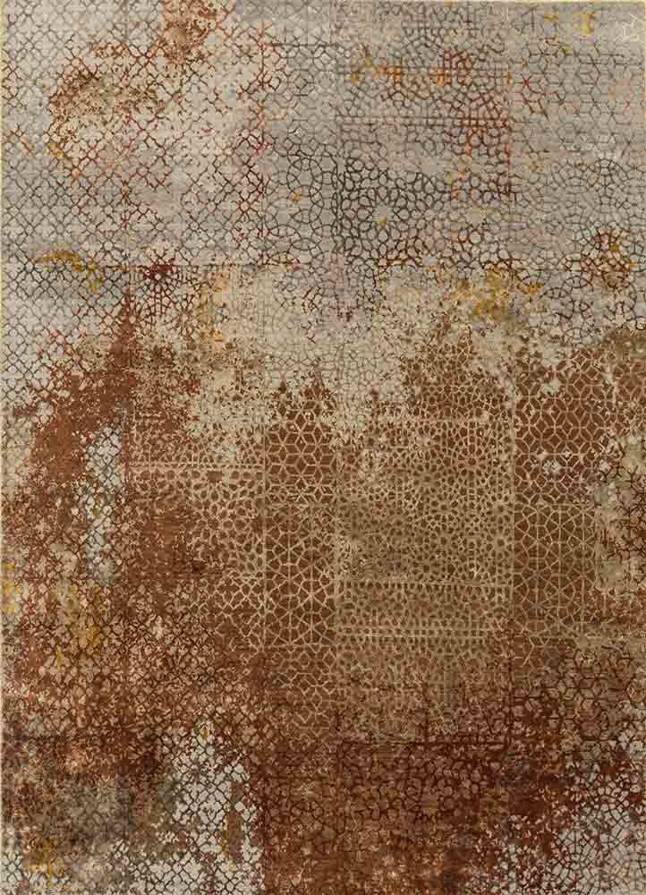  beige and brown wool and bamboo silk Hand Knotted Rug
