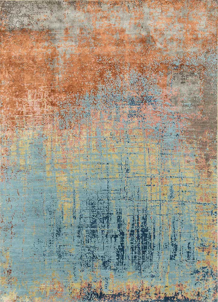 chaos theory by kavi blue wool and bamboo silk Hand Knotted Rug - HeadShot