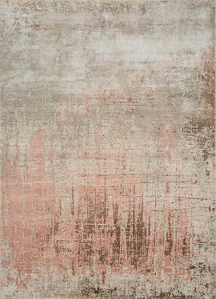 chaos theory by kavi beige and brown wool and bamboo silk Hand Knotted Rug - HeadShot