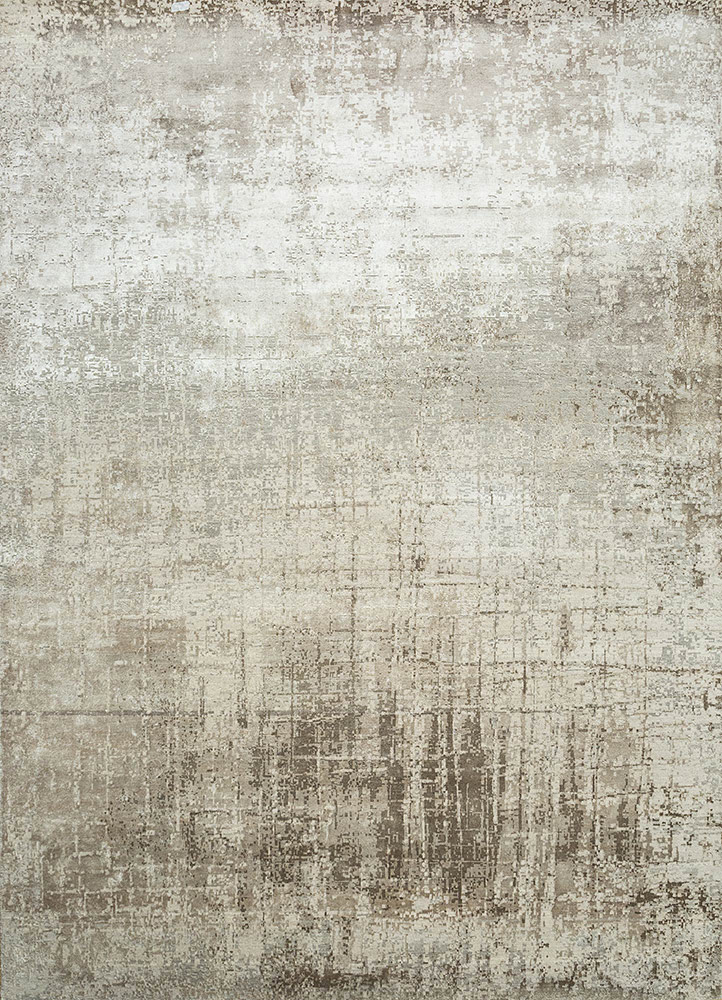 chaos theory by kavi beige and brown wool and bamboo silk Hand Knotted Rug - HeadShot