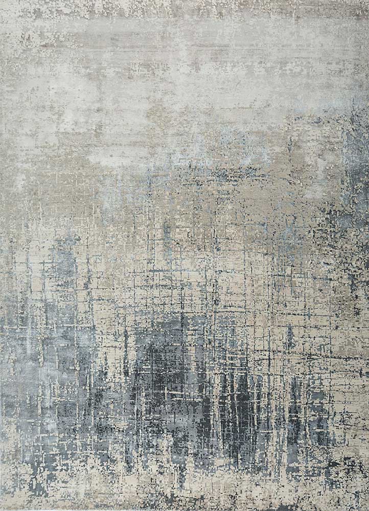 chaos theory by kavi grey and black wool and bamboo silk Hand Knotted Rug - HeadShot