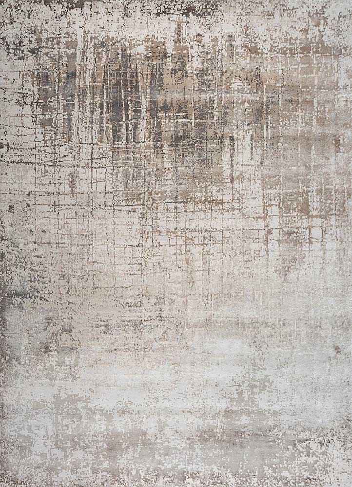 chaos theory by kavi beige and brown wool and bamboo silk Hand Knotted Rug - HeadShot