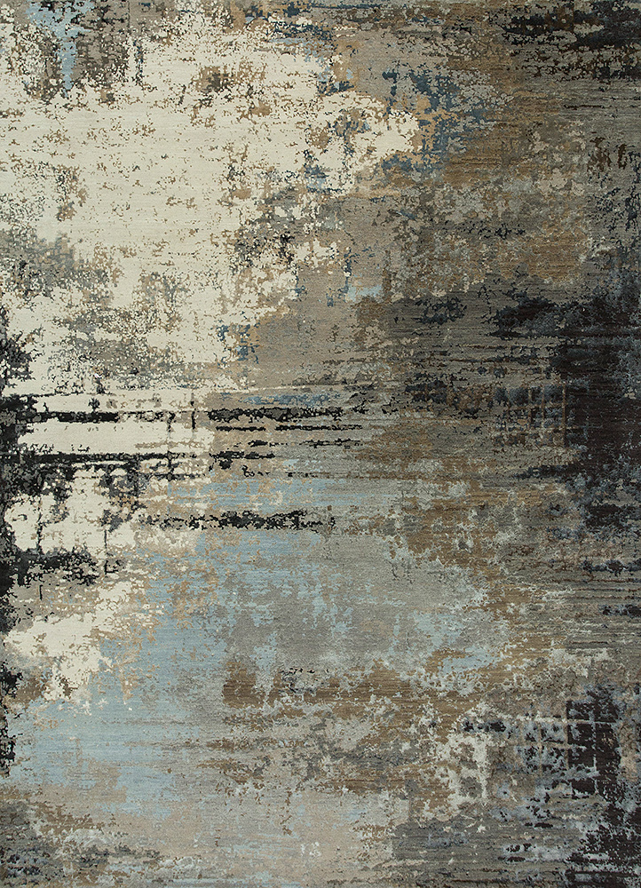 chaos theory by kavi grey and black wool and bamboo silk Hand Knotted Rug - HeadShot