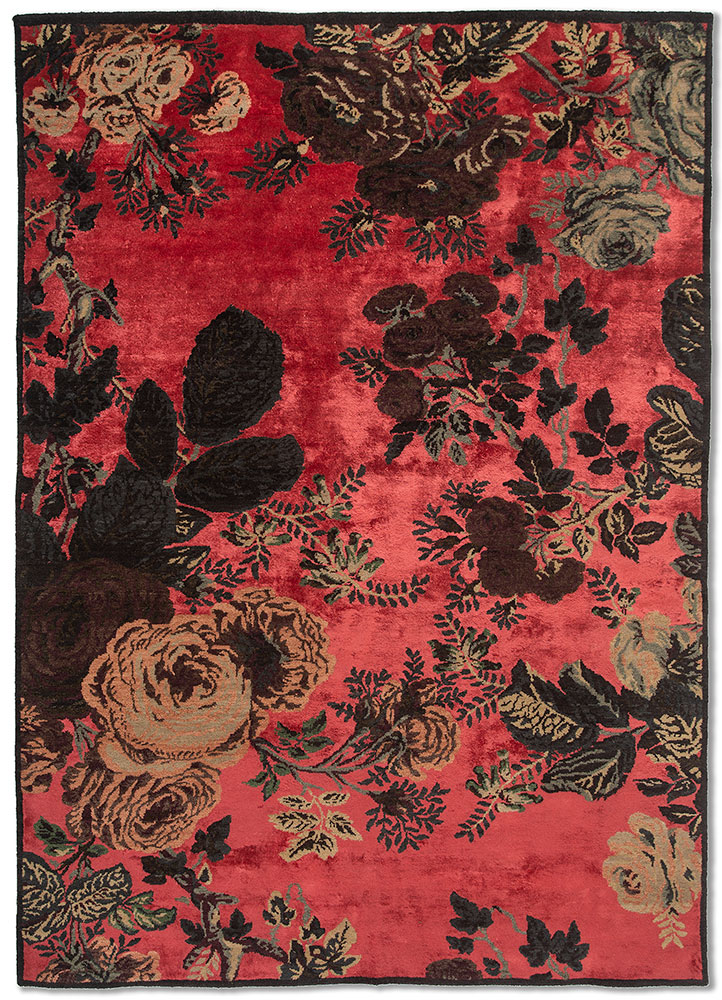 Belle Epoque by Peter D'Ascoli  red and orange wool and bamboo silk Hand Knotted Rug