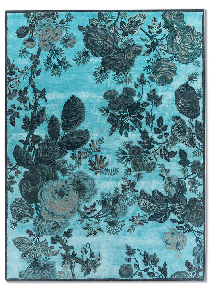 Belle Epoque by Peter D'Ascoli  blue wool and bamboo silk Hand Knotted Rug