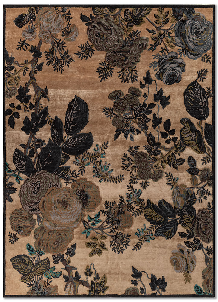 gilded age gold wool and bamboo silk Hand Knotted Rug - HeadShot gilded age gold wool and bamboo silk Hand Knotted Rug - HeadShot