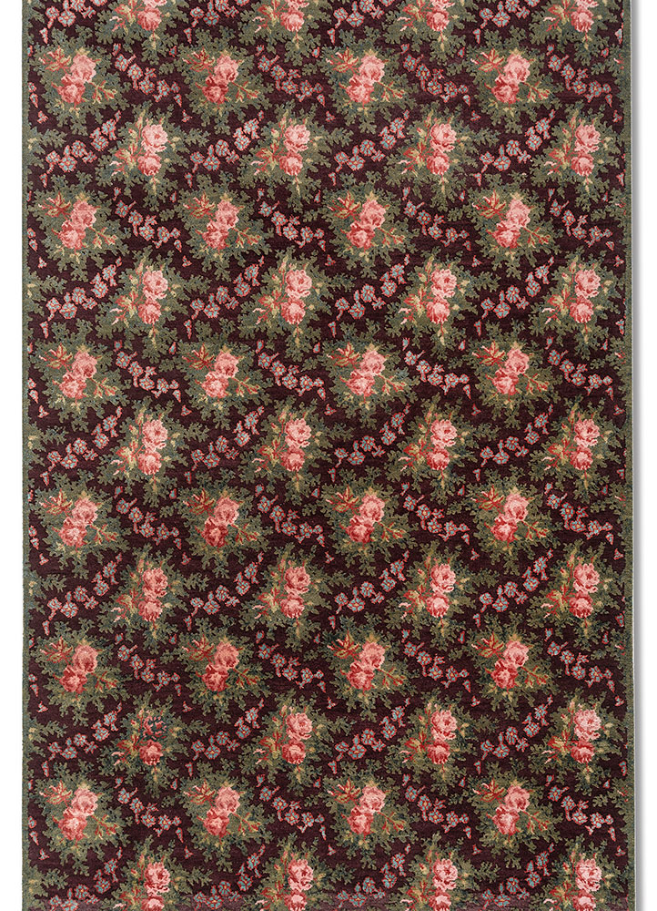gilded age pink and purple wool and bamboo silk Hand Knotted Rug - HeadShot