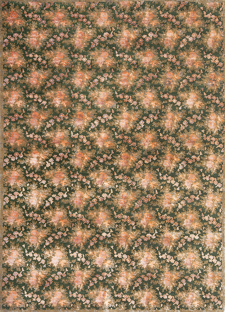 gilded age green wool and bamboo silk Hand Knotted Rug - HeadShot gilded age green wool and bamboo silk Hand Knotted Rug - HeadShot