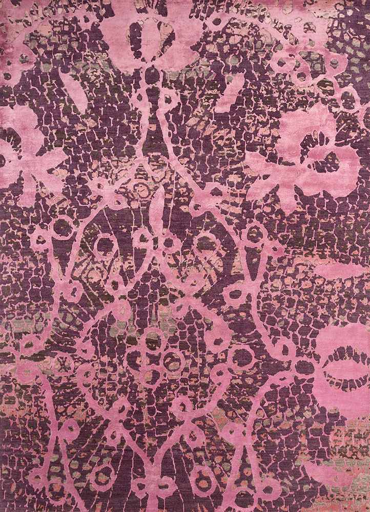  pink and purple wool and bamboo silk Hand Knotted Rug