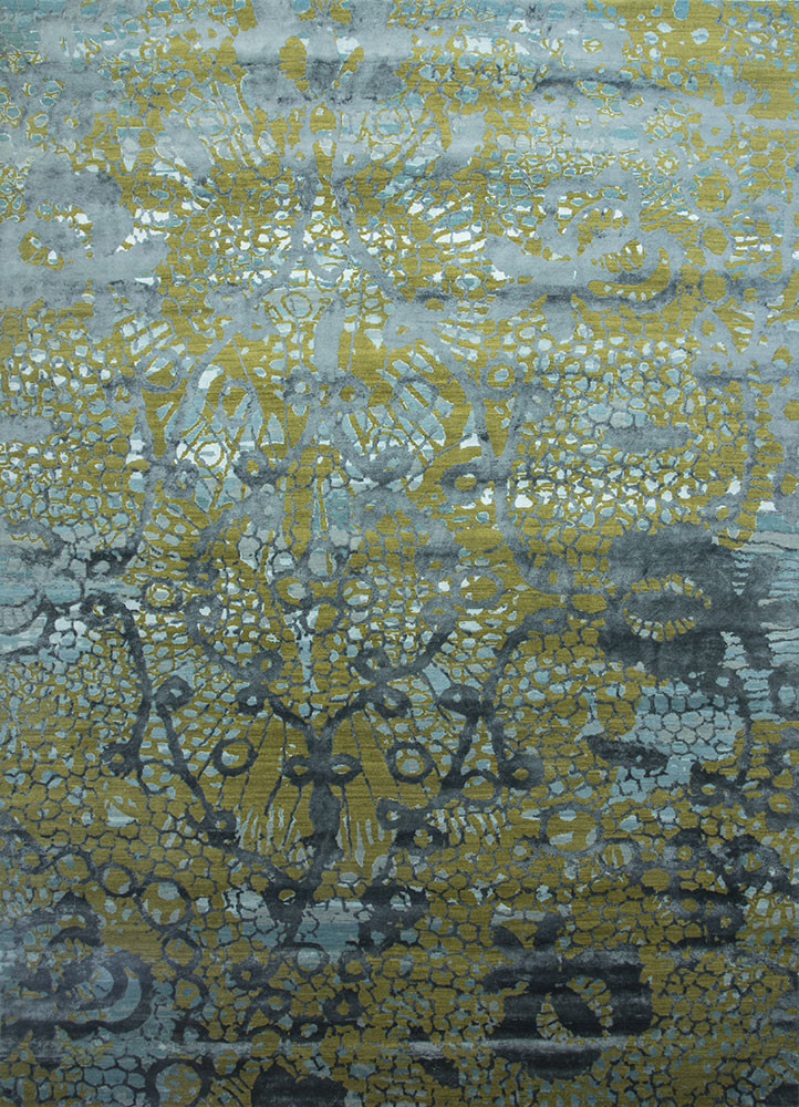  green wool and bamboo silk Hand Knotted Rug
