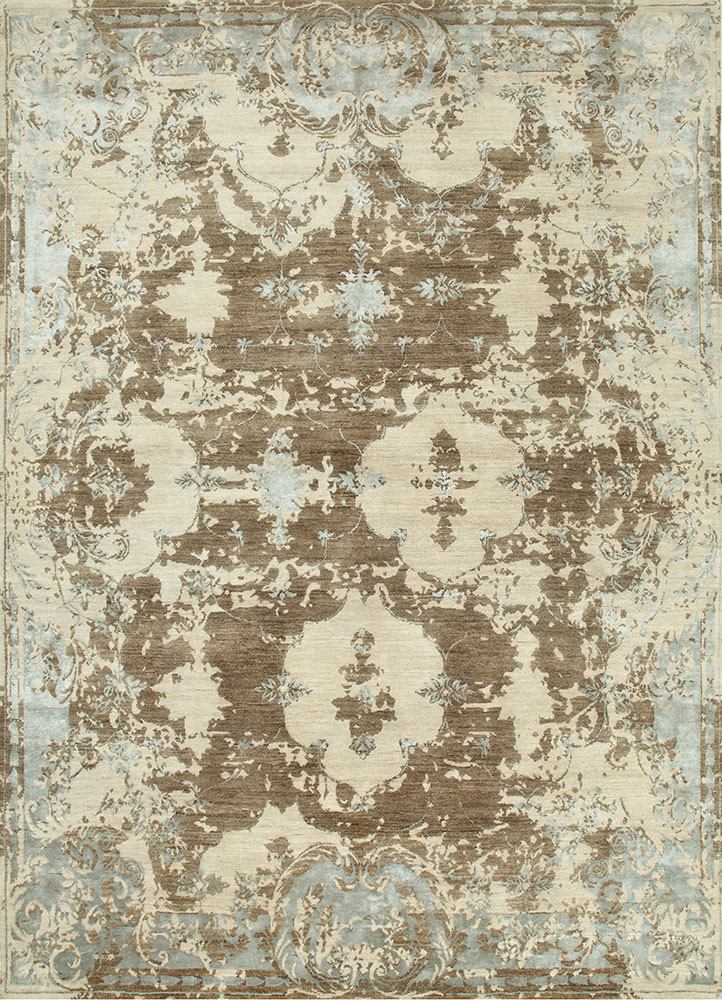  beige and brown wool and bamboo silk Hand Knotted Rug