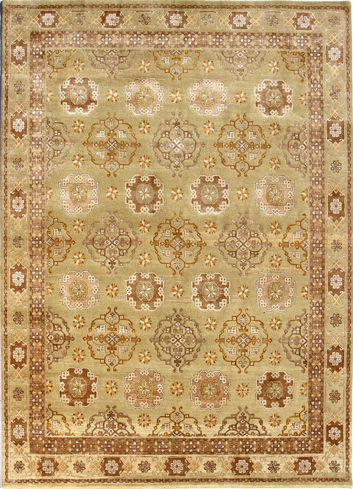 gulnar gold wool and bamboo silk Hand Knotted Rug - HeadShot